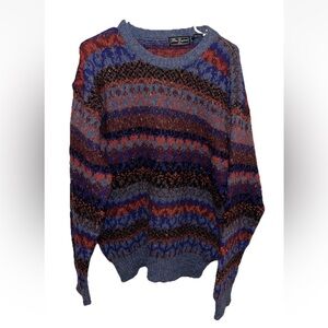 Peter England Mens Blue Multicolor Knit Sweater Size L Wool Acrylic VTG Grandpa